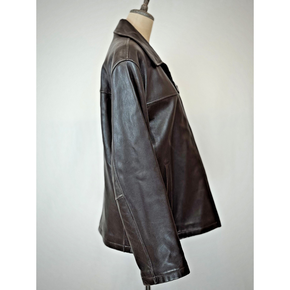 Dockers Premium Brown Leather Bomber Jacket Mens LARGE #1-0167 - Picture 4 of 9